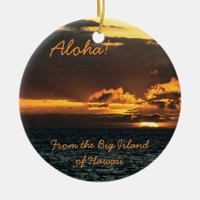 Ornament: Hawaii Sunset (Circle) Ceramic Tree Decoration (Front)