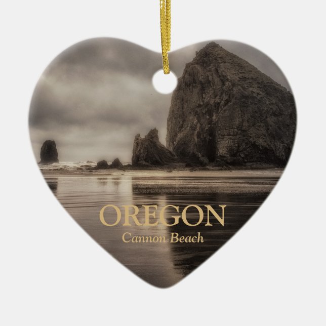 Ornament: Haystack Rock And Needles (Heart) Ceramic Tree Decoration (Front)