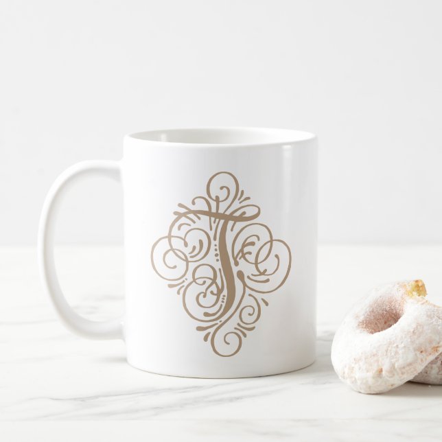 Ornament Monogram Swash Personalised Coffee Mug (With Donut)