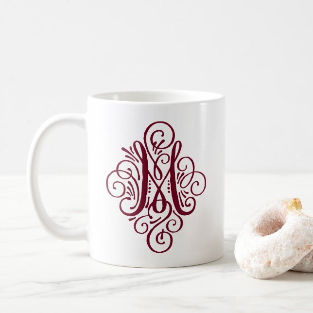 Ornament Monogram Swash Personalised Coffee Mug (With Donut)