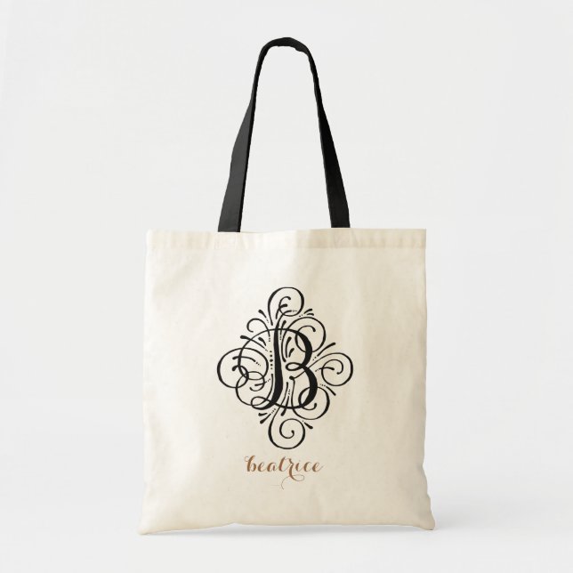 Ornament Monogram Swash Personalised Initial "B" Tote Bag (Front)