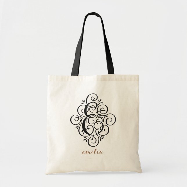 Ornament Monogram Swash Personalised Initial "E" Tote Bag (Front)
