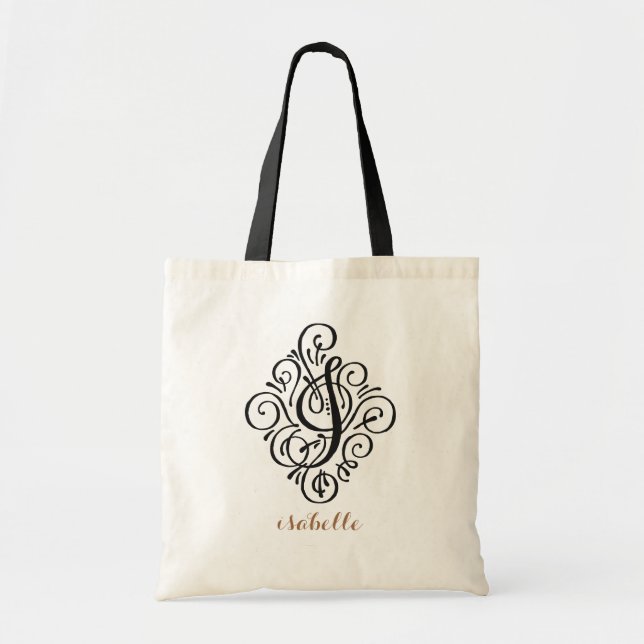 Ornament Monogram Swash Personalised Initial "I" Tote Bag (Front)