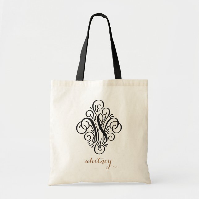 Ornament Monogram Swash Personalised Initial "W" Tote Bag (Front)
