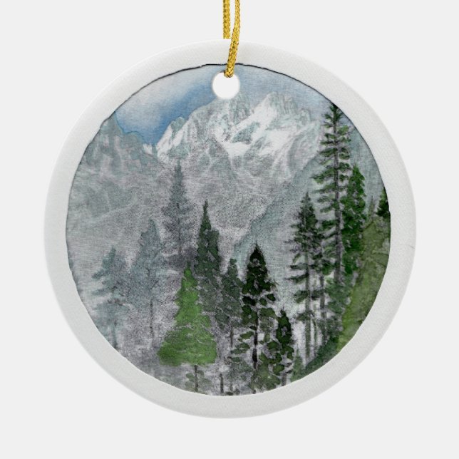 Ornament-mountain snowscene ceramic tree decoration (Front)