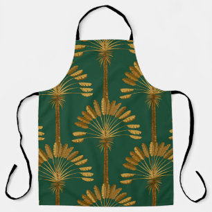 Ornament of Golden palm trees on a green backgroun Apron