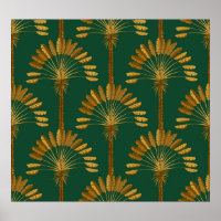 Ornament of Golden palm trees on a green backgroun