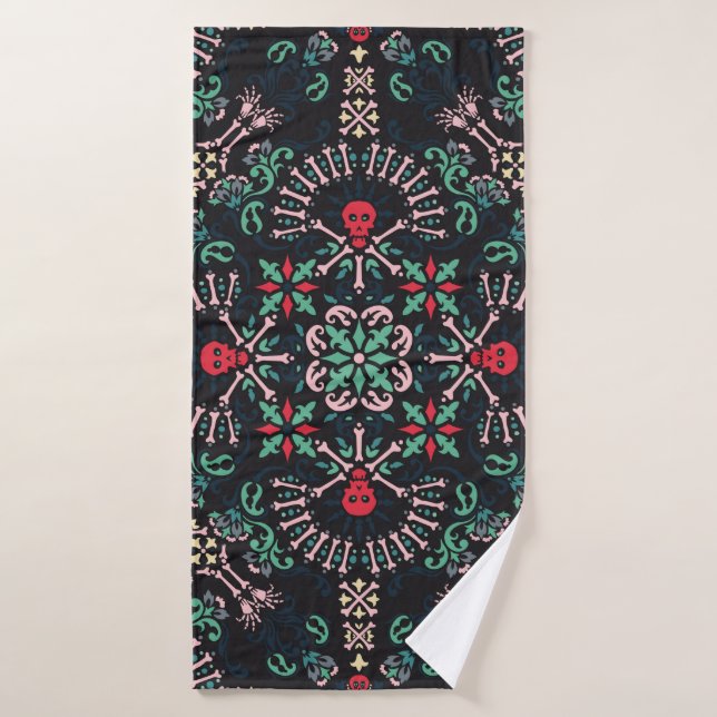 ornament paisley,skulls and bones Bandanna Print,f Bath Towel (Bath Towel)