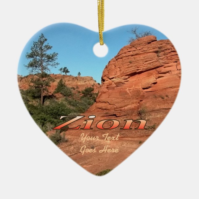 Ornament: Red Rock In Zion (Heart) Ceramic Tree Decoration (Front)