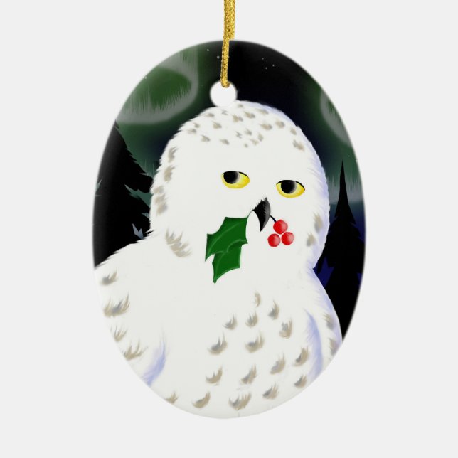Ornament: Snowy Owl Ceramic Tree Decoration (Front)