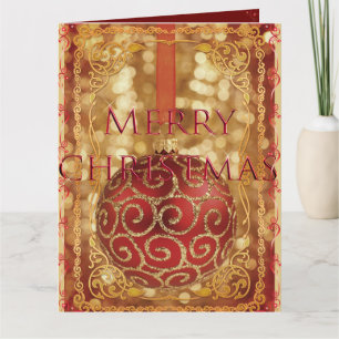  ORNAMENT SPARKLING GOLD RED FRAME  Holiday Card