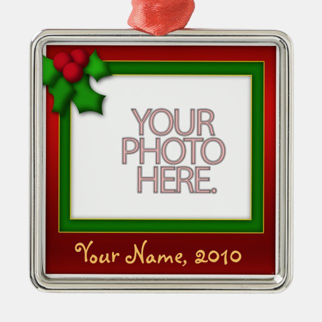 Ornament, Square Premium, Template, Add your pic! Metal Tree Decoration (Front)