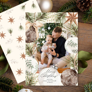 Ornament Surround Pattern Back Photo Holiday Card