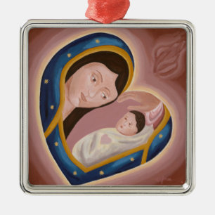 Ornament-United Hearts Of The Holy Mother & Child Metal Tree Decoration