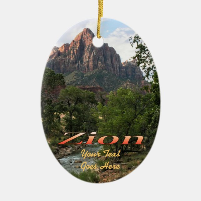 Ornament:  Virgin River & Watchman 2 (Oval) Ceramic Tree Decoration (Front)