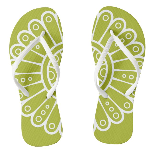 Ornament White With Green Background Jandals (Footbed)