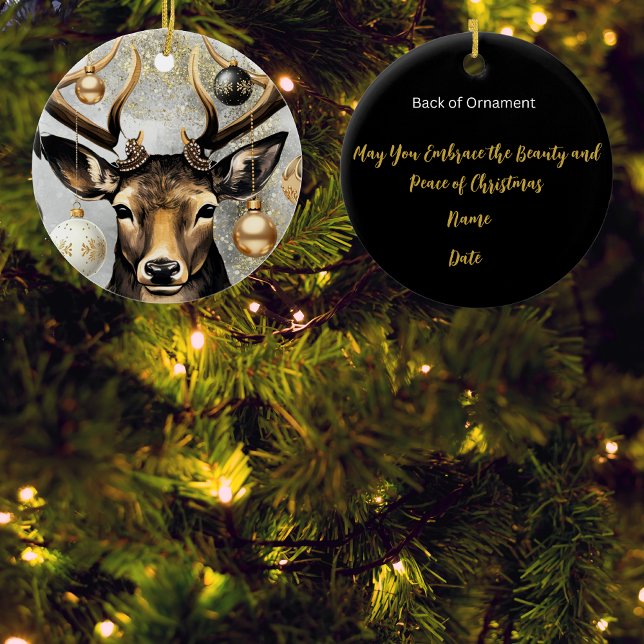 Ornament Winter Christmas Deer – Customisable  (Bring a lot more holiday cheer to your tree with this beautiful customizable Winter deer ornament/)