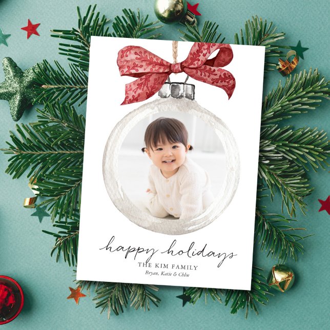 Ornament with Bow Photo Christmas Holiday Card (Creator Uploaded)