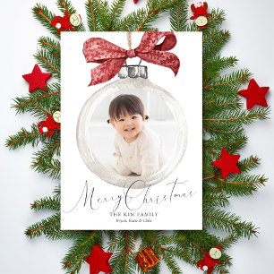 Ornament with Bow Photo Christmas Holiday Card