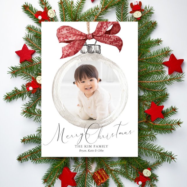 Ornament with Bow Photo Christmas Holiday Card (Creator Uploaded)