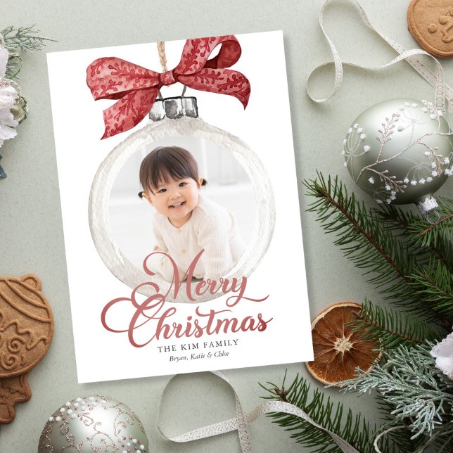 Ornament with Bow Photo Christmas Holiday Card (Creator Uploaded)