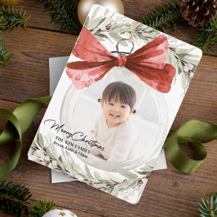 Ornament with Bow Wreath Photo Christmas Holiday Card