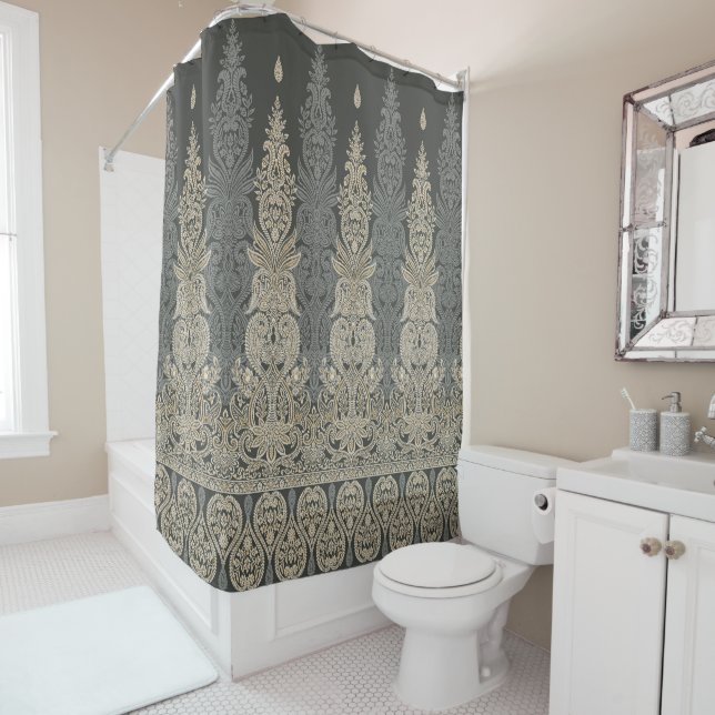 Ornamental 2 tone Paisley design Shower Curtain (In Situ)
