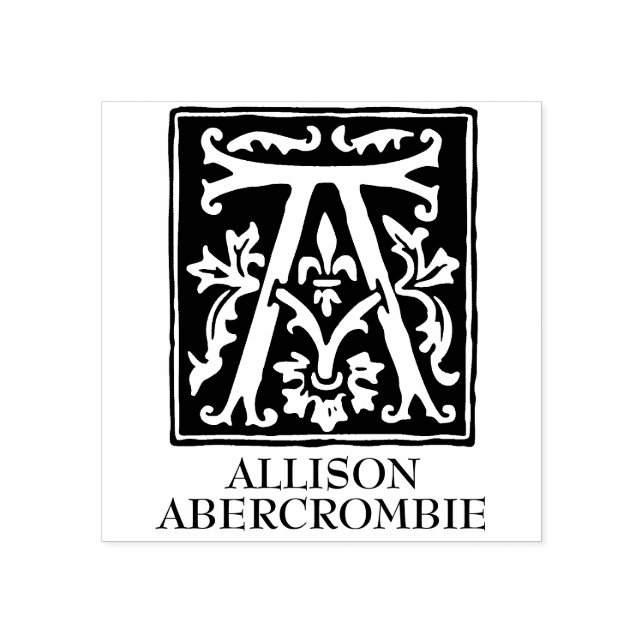 Ornamental Alphabet Letter A Monogrammed Rubber Stamp (Imprint)