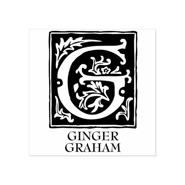 Ornamental Alphabet Letter G Monogrammed Rubber Stamp (Imprint)