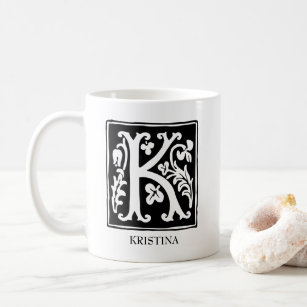 Ornamental Alphabet Letter K Personalised Coffee Mug