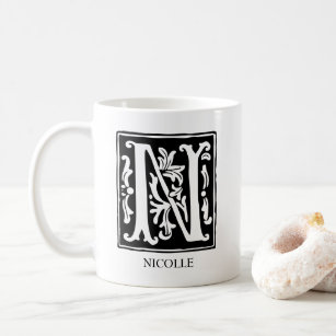 Ornamental Alphabet Letter N Personalised Coffee Mug