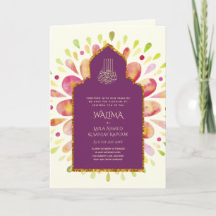 Ornamental Bilingual WALIMA Nikah Muslim Wedding Card