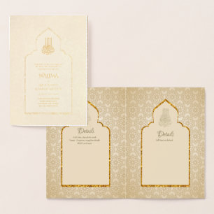Ornamental Bilingual WALIMA Nikah Muslim Wedding Foil Card