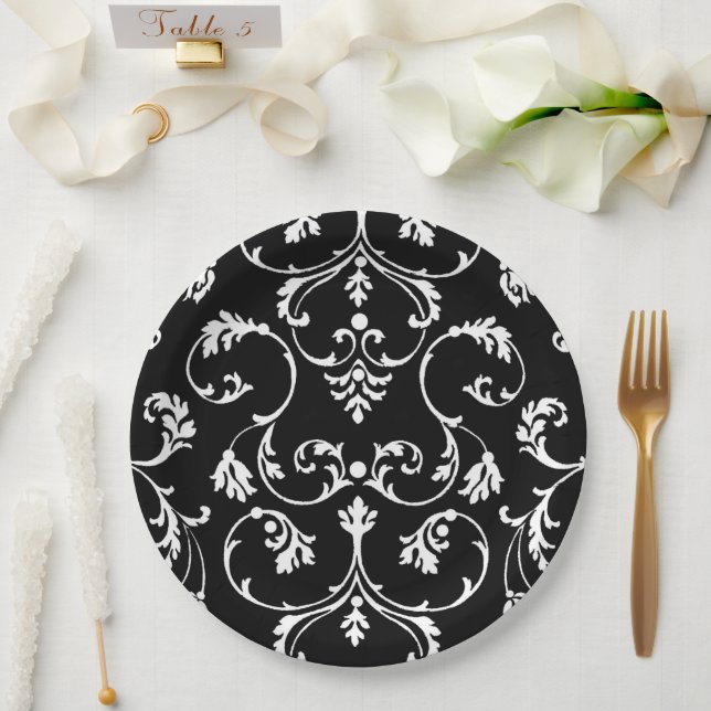 Ornamental black and white pattern paper plate (Wedding)