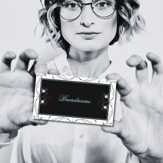 Ornamental Black White Sparkling Diamonds Ornate Business Card (Creator Uploaded)