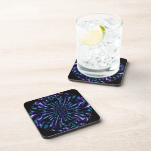 Ornamental Blue and Purple Fractal Art Coaster