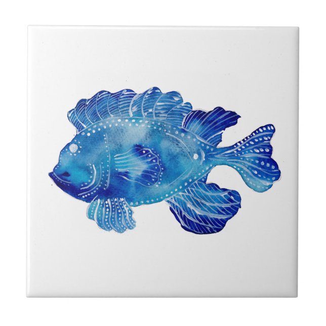 Ornamental Blue Fish Tattoo Tile (Front)