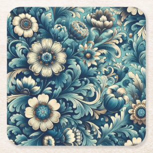 Ornamental Blue Floral Paper Coasters More Shapes