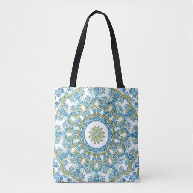 ornamental blue green white decor decoration tote bag (Front)