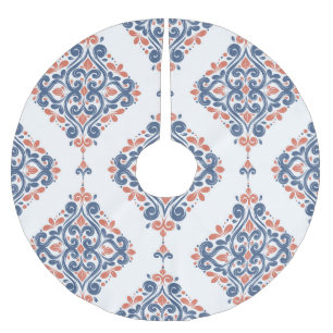 Ornamental Blue Orange: Vintage Seamless Brushed Polyester Tree Skirt