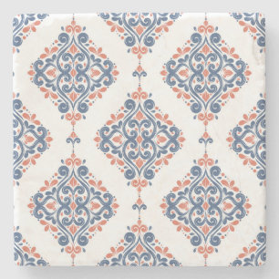 Ornamental Blue Orange: Vintage Seamless Stone Coaster