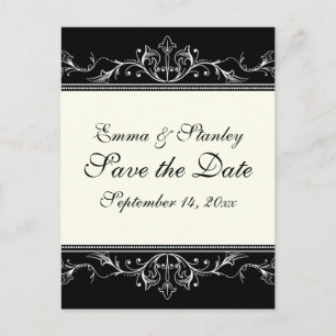 Ornamental border black white Save the Date Announcement Postcard