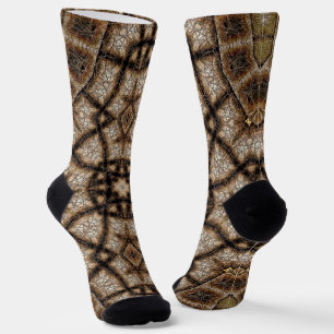 Ornamental Brown and Green Stained Glass Mandala Socks