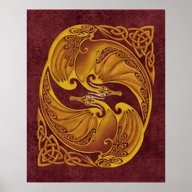 Ornamental Celtic Dragons Poster (Front)