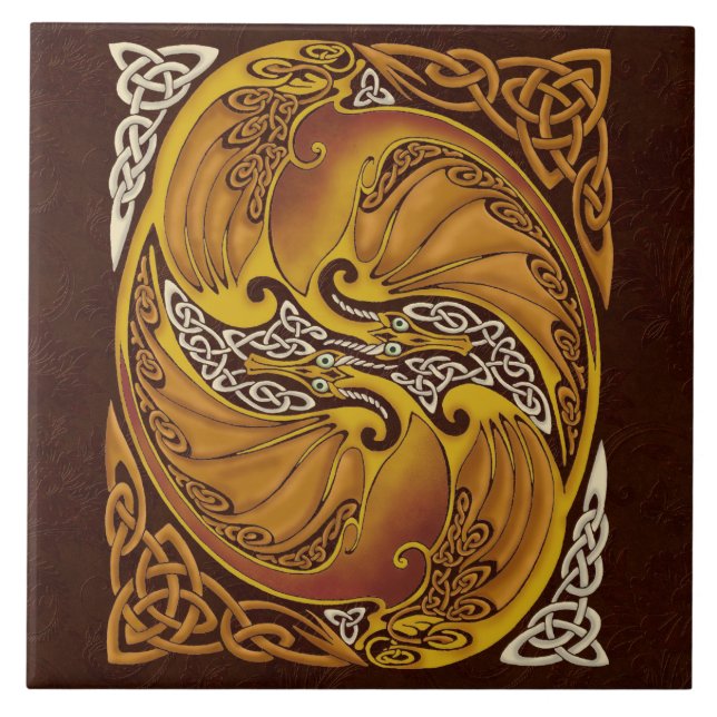 Ornamental Celtic Dragons Tile (Front)