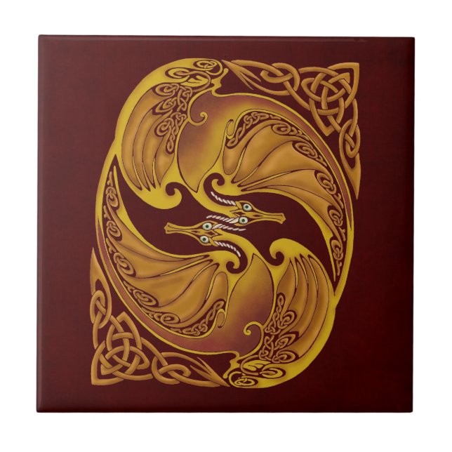 Ornamental Celtic Dragons Tile (Front)
