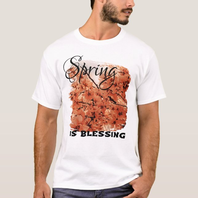 Ornamental Cherry Branches Orange Stylised T-Shirt (Front)