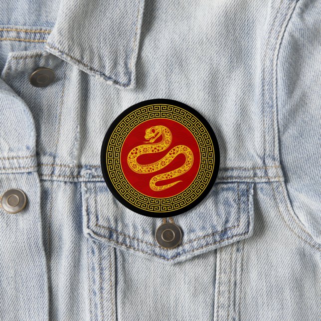 Ornamental Chinese New Year Snake 7.5 Cm Round Badge (In Situ)