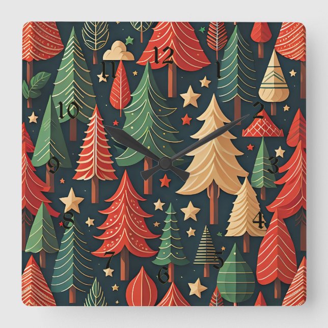 Ornamental Christmas Tree pattern Square Wall Clock (Front)