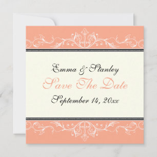 Ornamental coral white Save the Date announcement